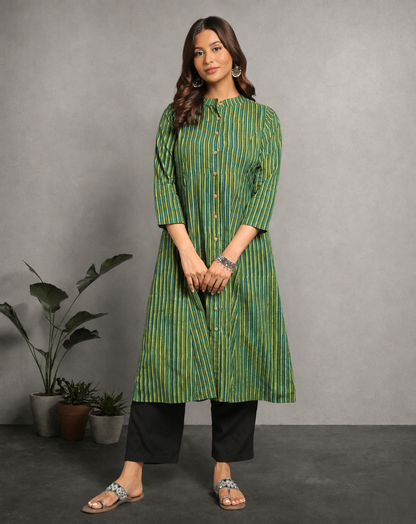 Indigo Nashpal Dyed Dabu Hand Block Printed Long Kurta