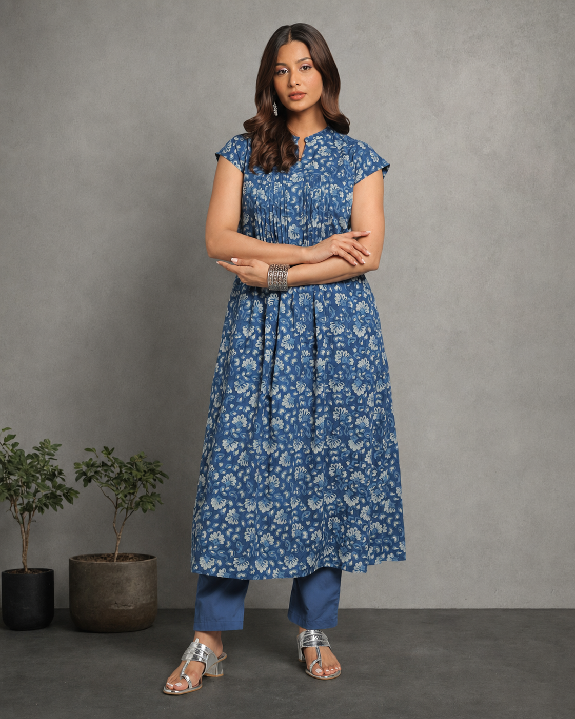 Indigo Dyed Dabu Hand Block Printed Long Kurta