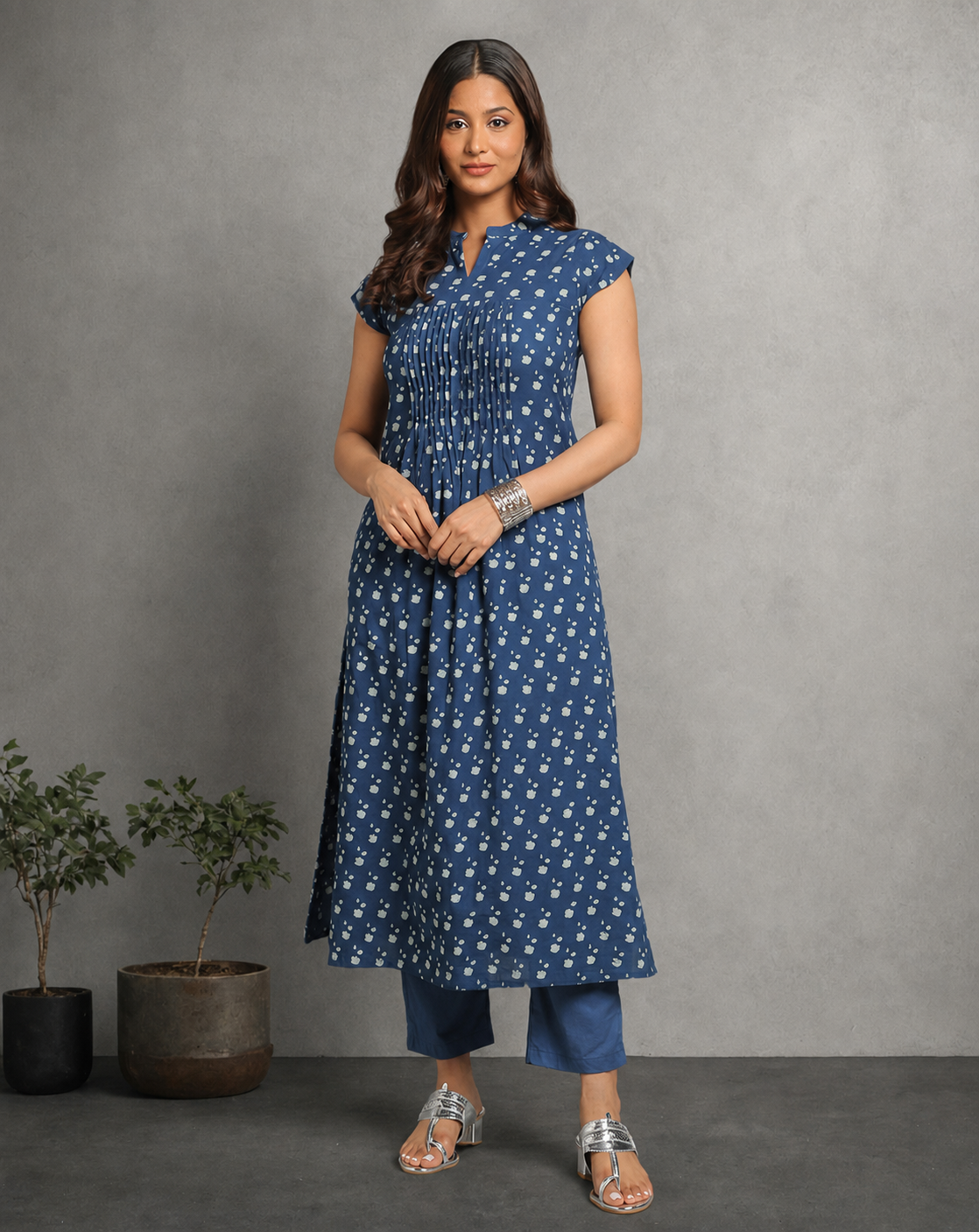 Indigo Dyed Dabu Hand Block Printed Long Kurta