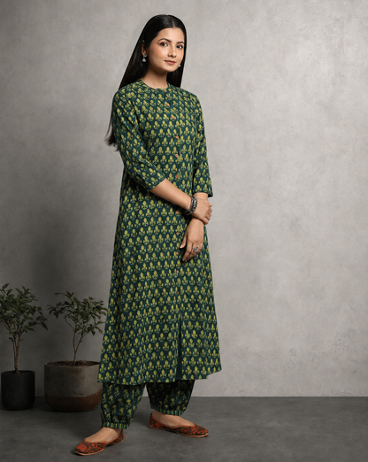 Indigo Nashpal Dyed Dabu Hand Block Printed Long Kurta