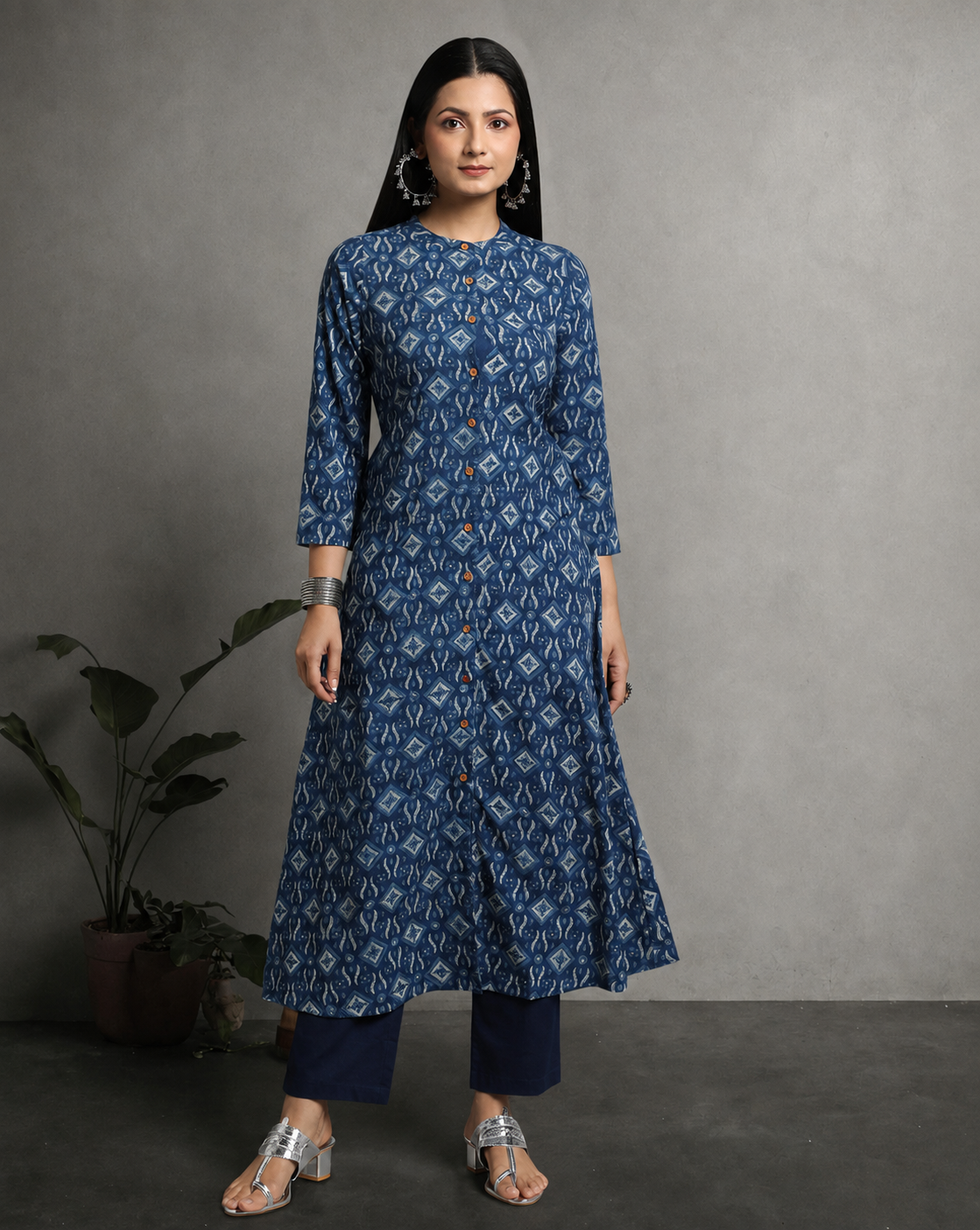 Indigo Dyed Dabu Hand Block Printed Long Kurta