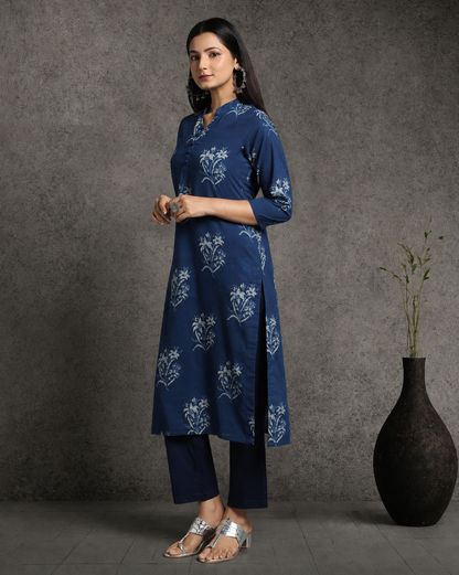 Indigo Dyed Dabu Hand Block Printed Long Kurta