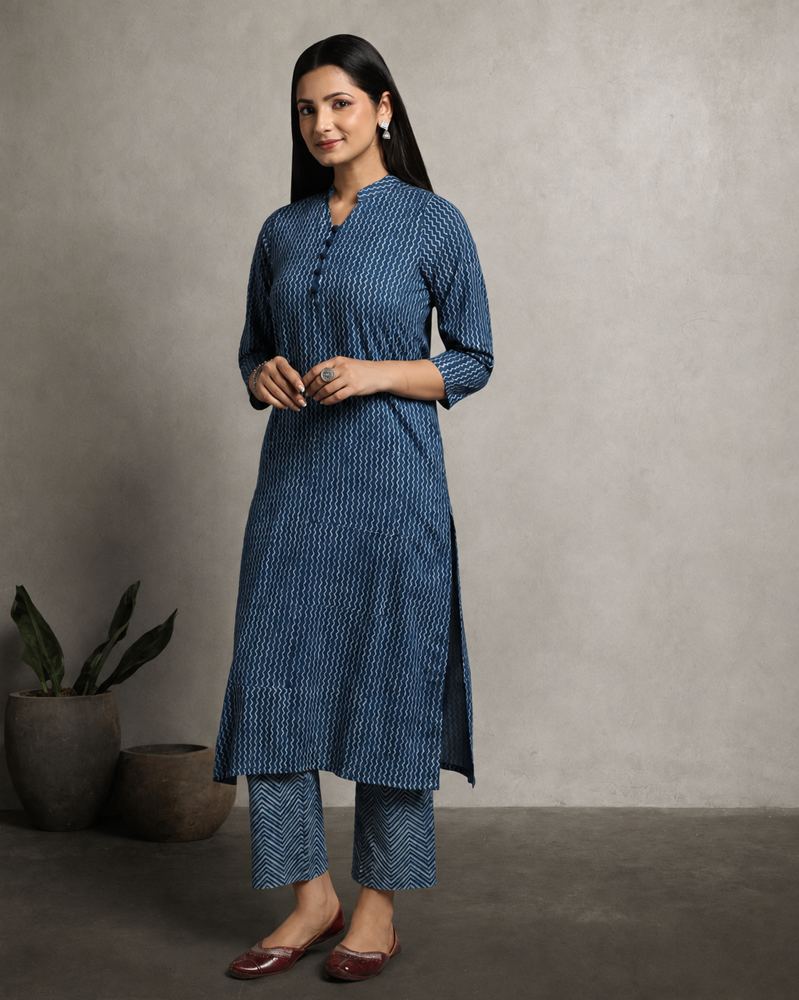Indigo Dyed Dabu Hand Block Printed Long Kurta