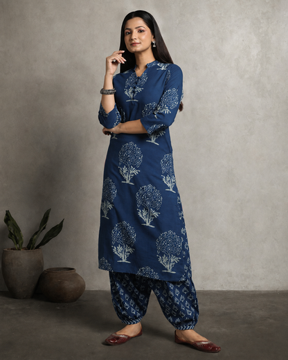 Indigo Dyed Dabu Hand Block Printed Long Kurta