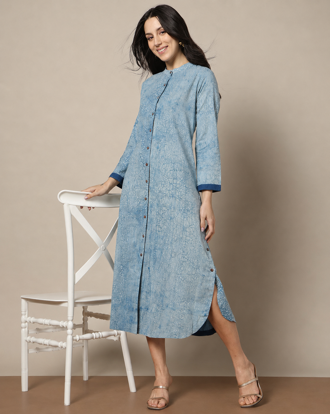 Indigo Dyed Dabu Hand Block Printed Long Kurta