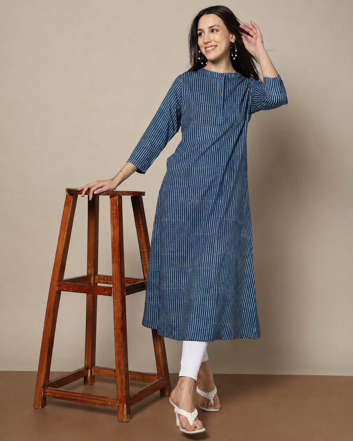 Indigo Dyed Dabu Hand Block Printed Long Kurta