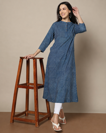 Indigo Dyed Dabu Hand Block Printed Long Kurta