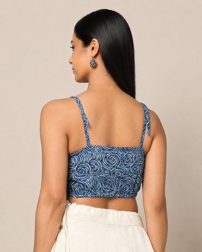 Indigo Dyed Dabu Printed Sleeveless Blouse
