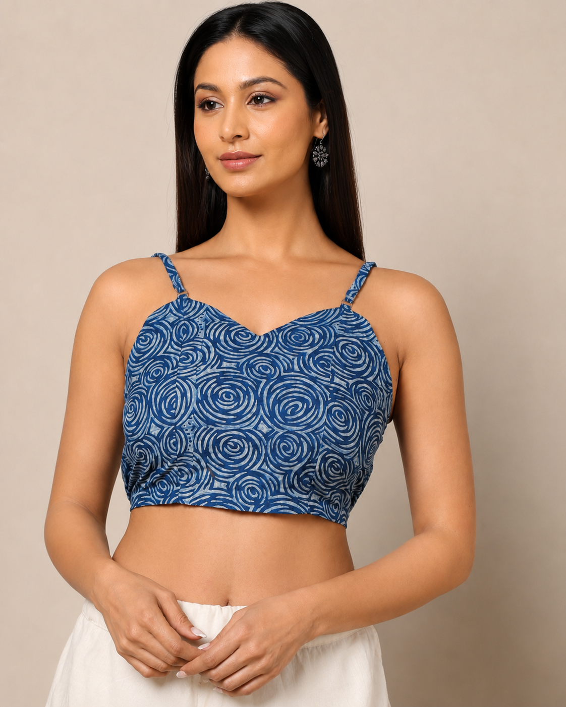 Indigo Dyed Dabu Printed Sleeveless Blouse