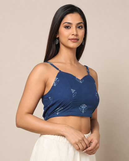 Indigo Dyed Dabu Printed Sleeveless Blouse