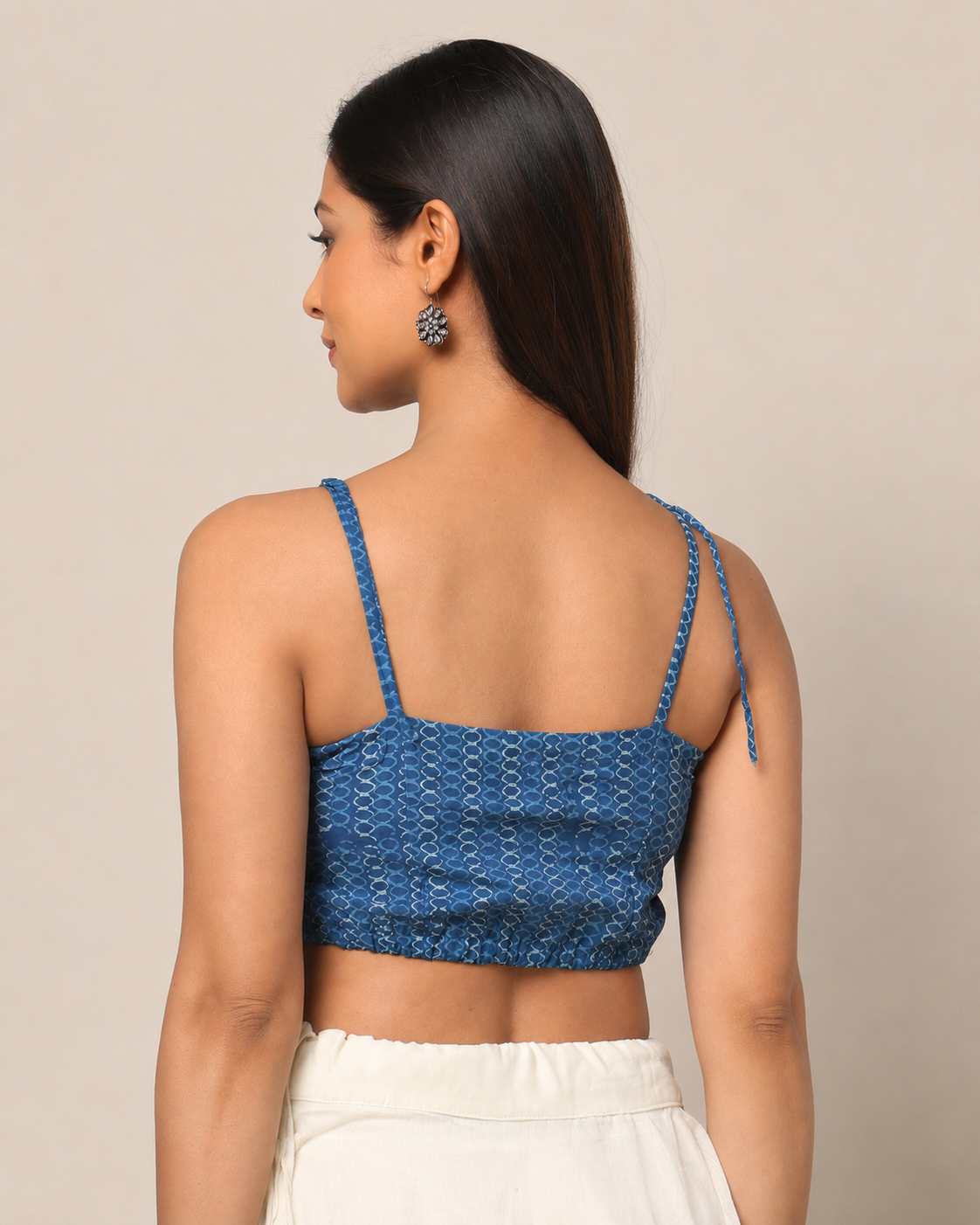 Indigo Dyed Dabu Printed Sleeveless Blouse