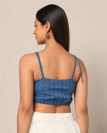 Indigo Dyed Dabu Printed Sleeveless Blouse