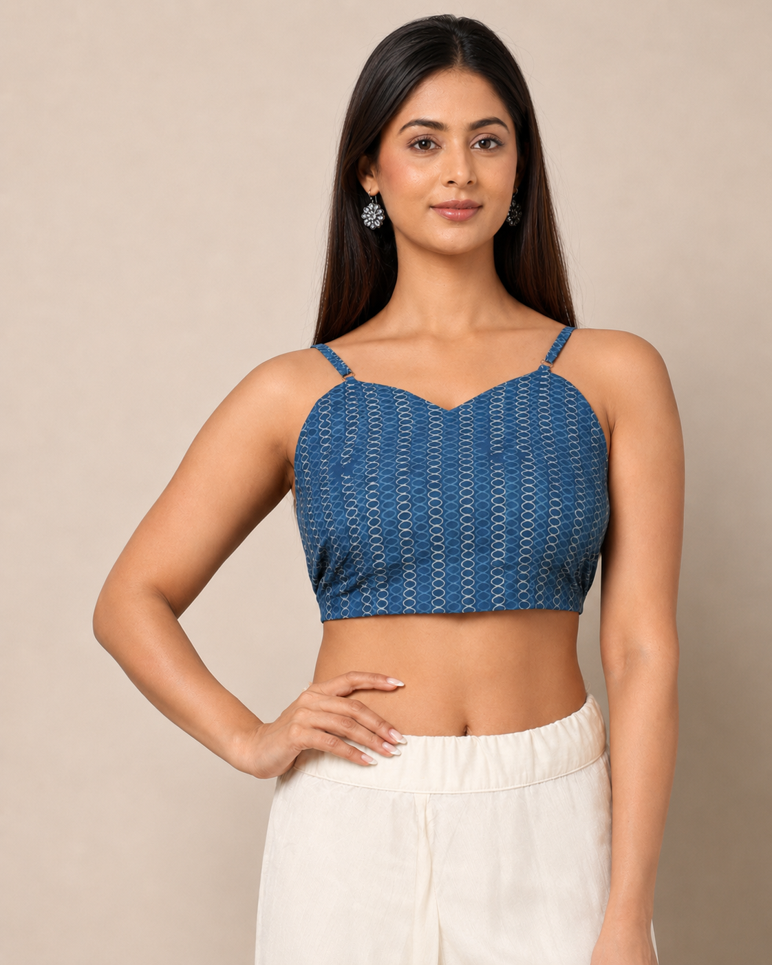 Indigo Dyed Dabu Printed Sleeveless Blouse