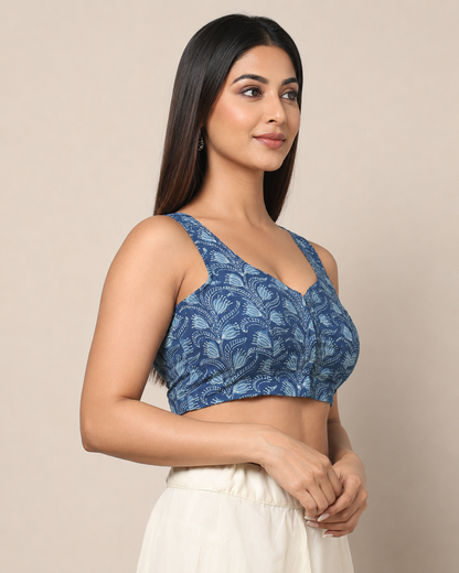 Indigo Dyed Dabu Printed Sleeveless Blouse