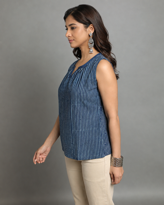 Indigo Dyed Dabu Printed Silli Pintuk Top