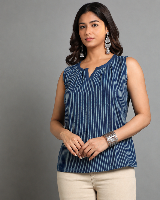 Indigo Dyed Dabu Printed Silli Pintuk Top