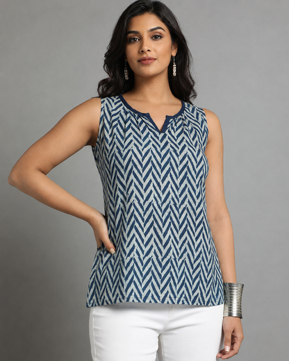 Indigo Dyed Dabu Printed Flower Zaal Pintuk Top