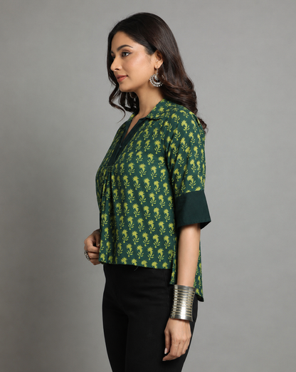 Indigo Nashpal Dyed Dabu Printed Flower Zaal Pintuk Top