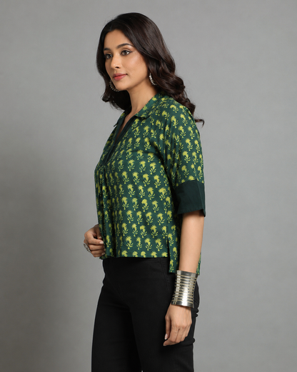 Indigo Nashpal Dyed Dabu Printed Flower Zaal Pintuk Top