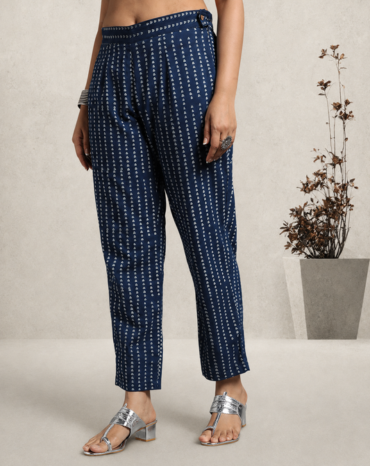 Indigo Dyed Dabu Printed Chex Pant
