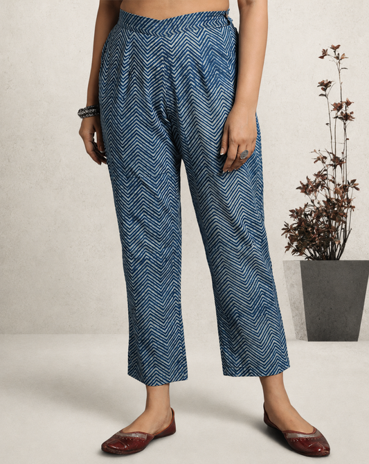 Indigo Dyed Dabu Printed Chex Pant