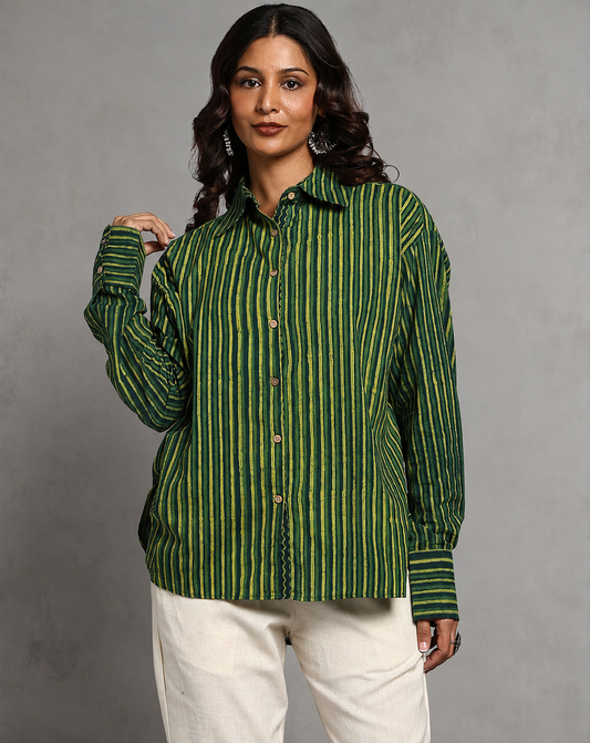 Indigo Nashpal Dyed and Dabu Printed Shirt