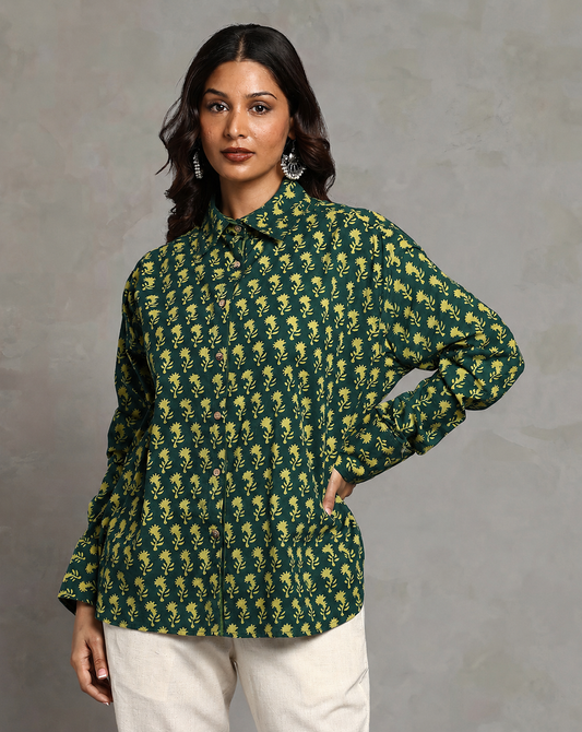 Indigo Nashpal Dyed and Dabu Printed Shirt
