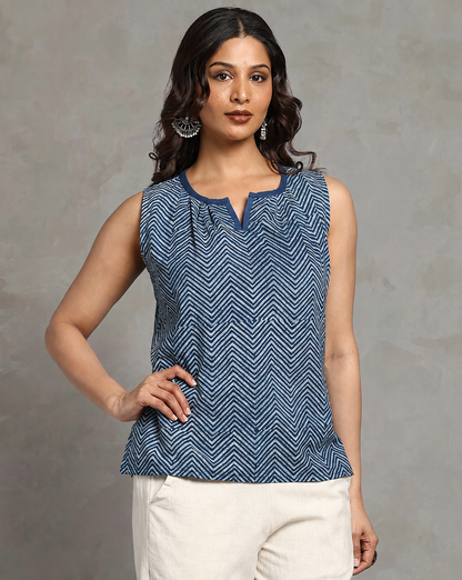 Indigo Dyed and Dabu Printed Top