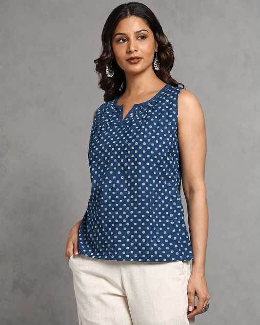 Indigo Dyed and Dabu Printed Top