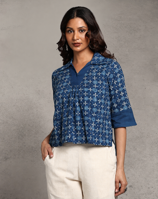Indigo Dyed and Dabu Printed Top