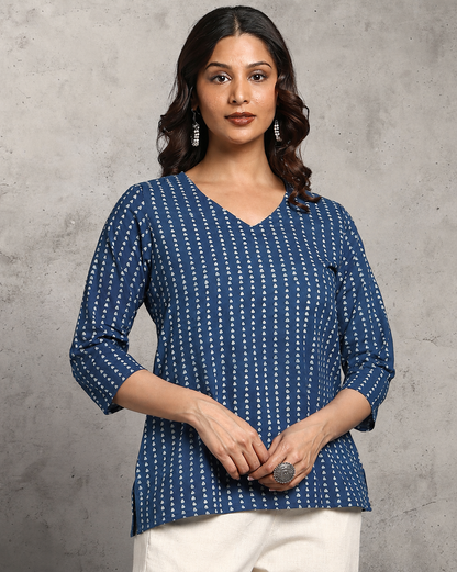 Indigo Dyed and Dabu Printed Top