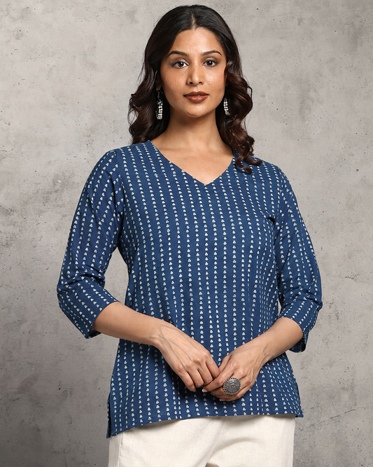 Indigo Dyed and Dabu Printed Top