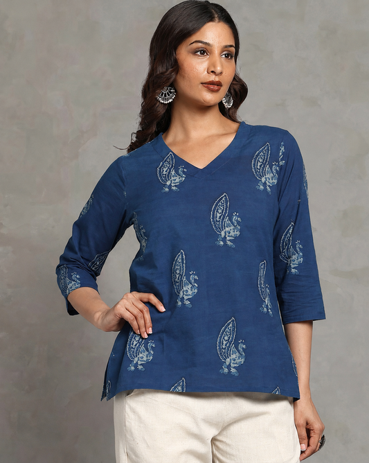Indigo Dyed and Dabu Printed Top