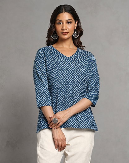 Indigo Dyed and Dabu Printed Top