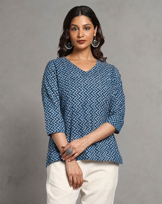 Indigo Dyed and Dabu Printed Top