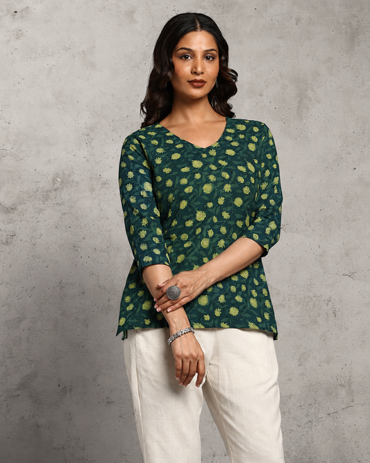 Indigo Nashpal Dyed and Dabu Printed Top