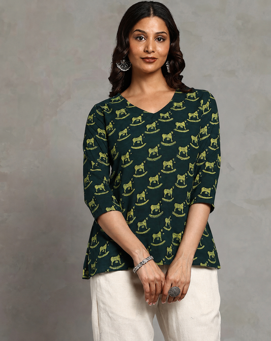 Indigo Nashpal Dyed and Dabu Printed Top