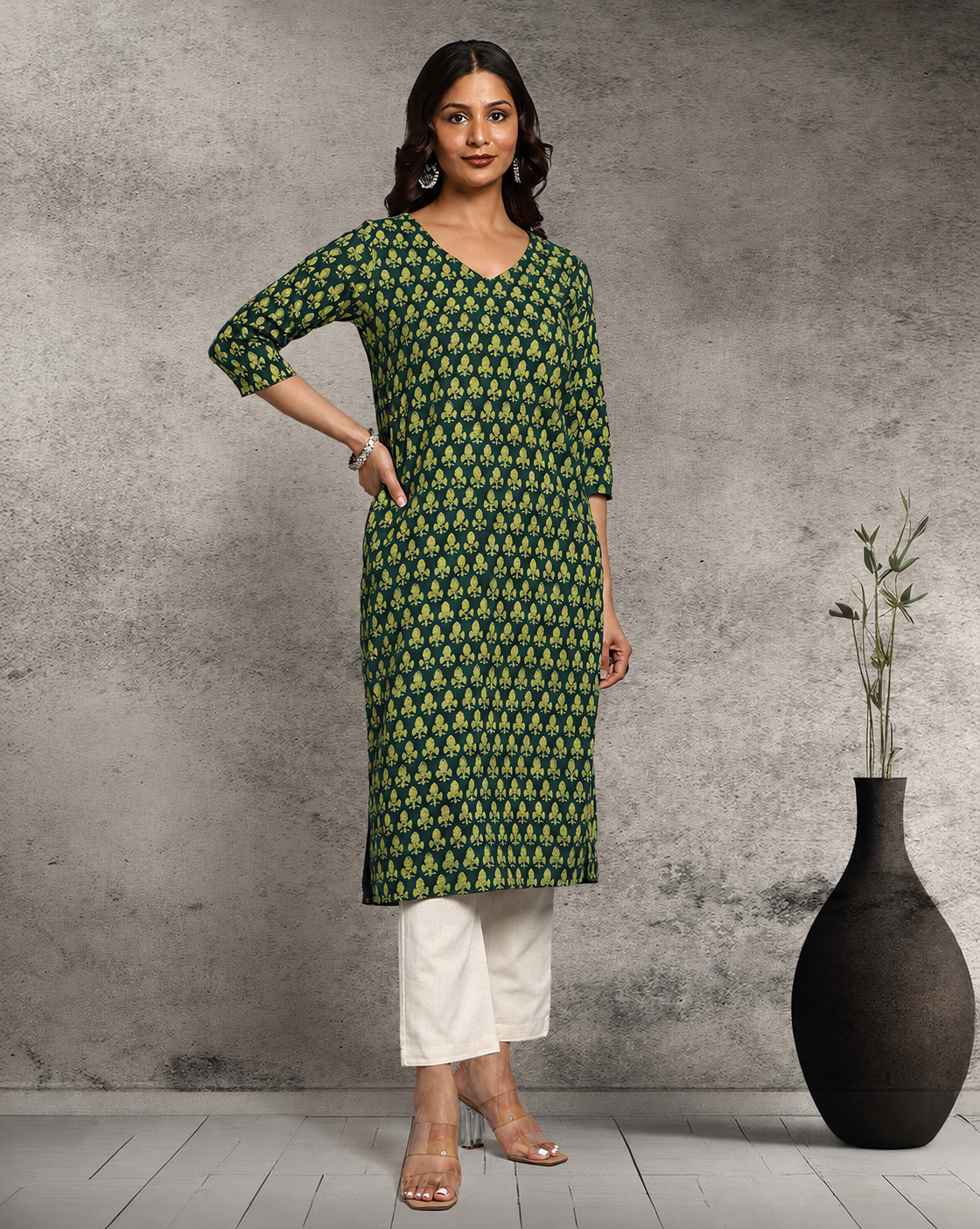 Indigo Nashpal Dyed Dabu Printed Cotton Long Kurta