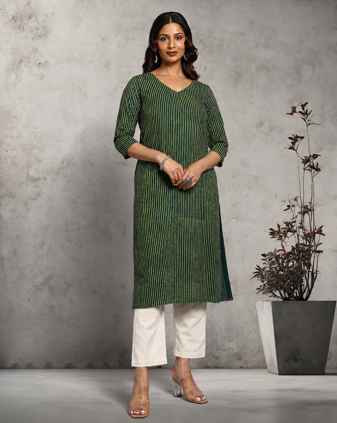 Indigo Nashpal Dyed Dabu Printed Cotton Long Kurta