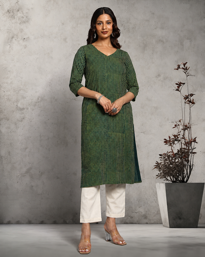 Indigo Nashpal Dyed Dabu Printed Cotton Long Kurta