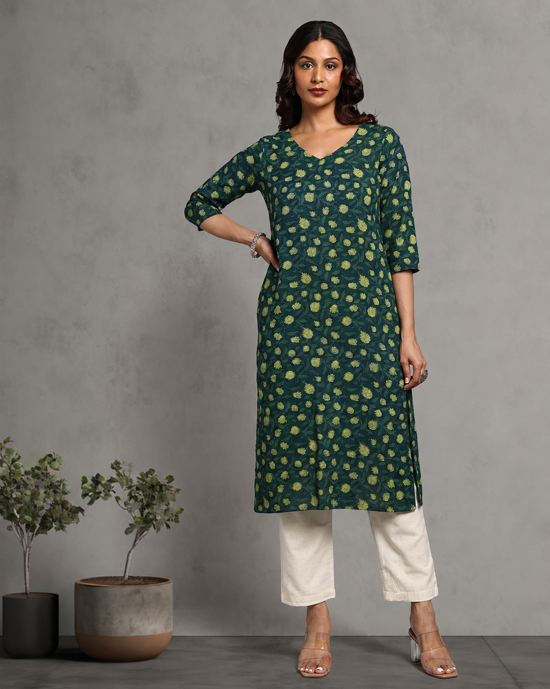 Indigo Nashpal Dyed Dabu Printed Cotton Long Kurta