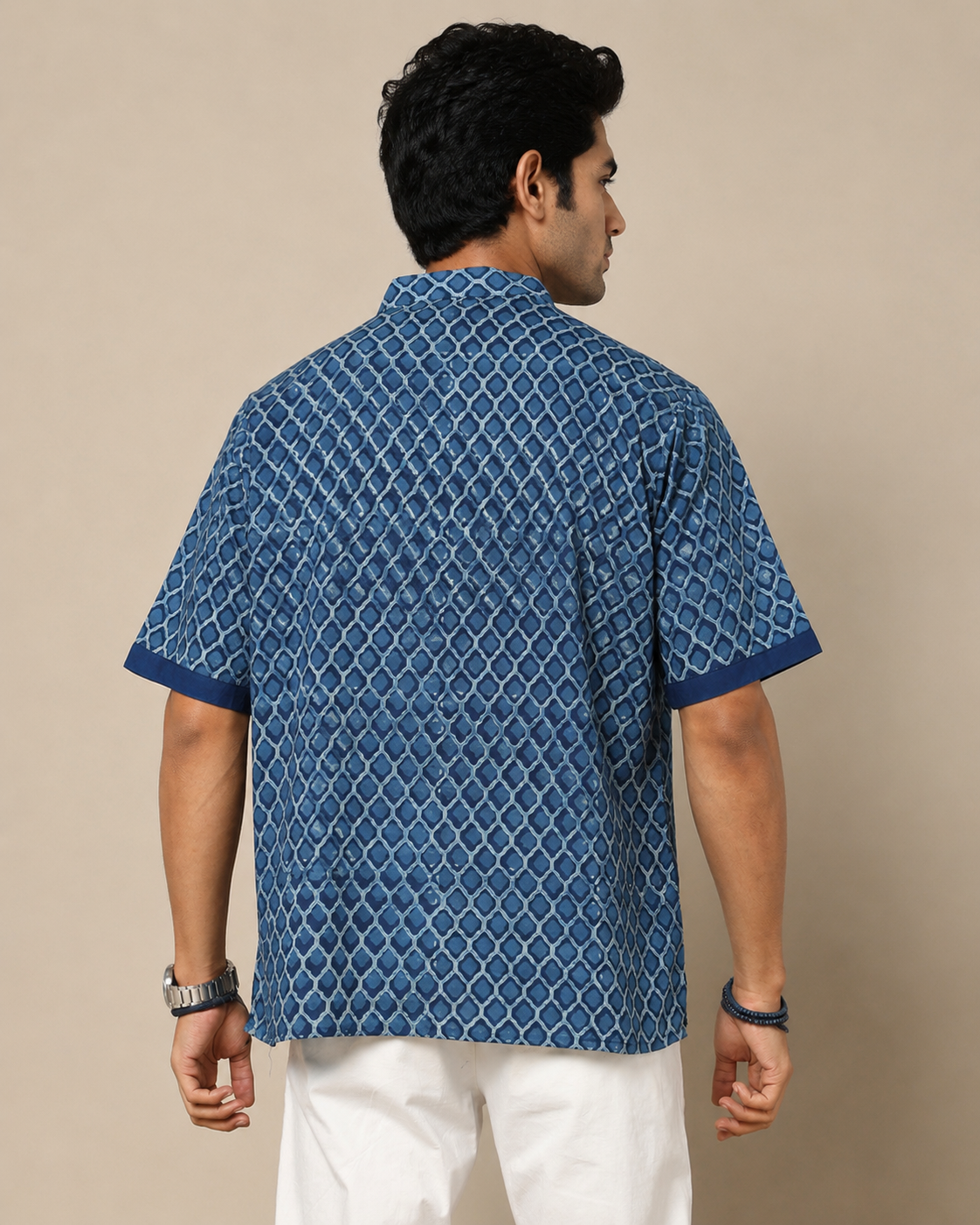 Men's Dabu Printed Indigo Dyed Short Kurta