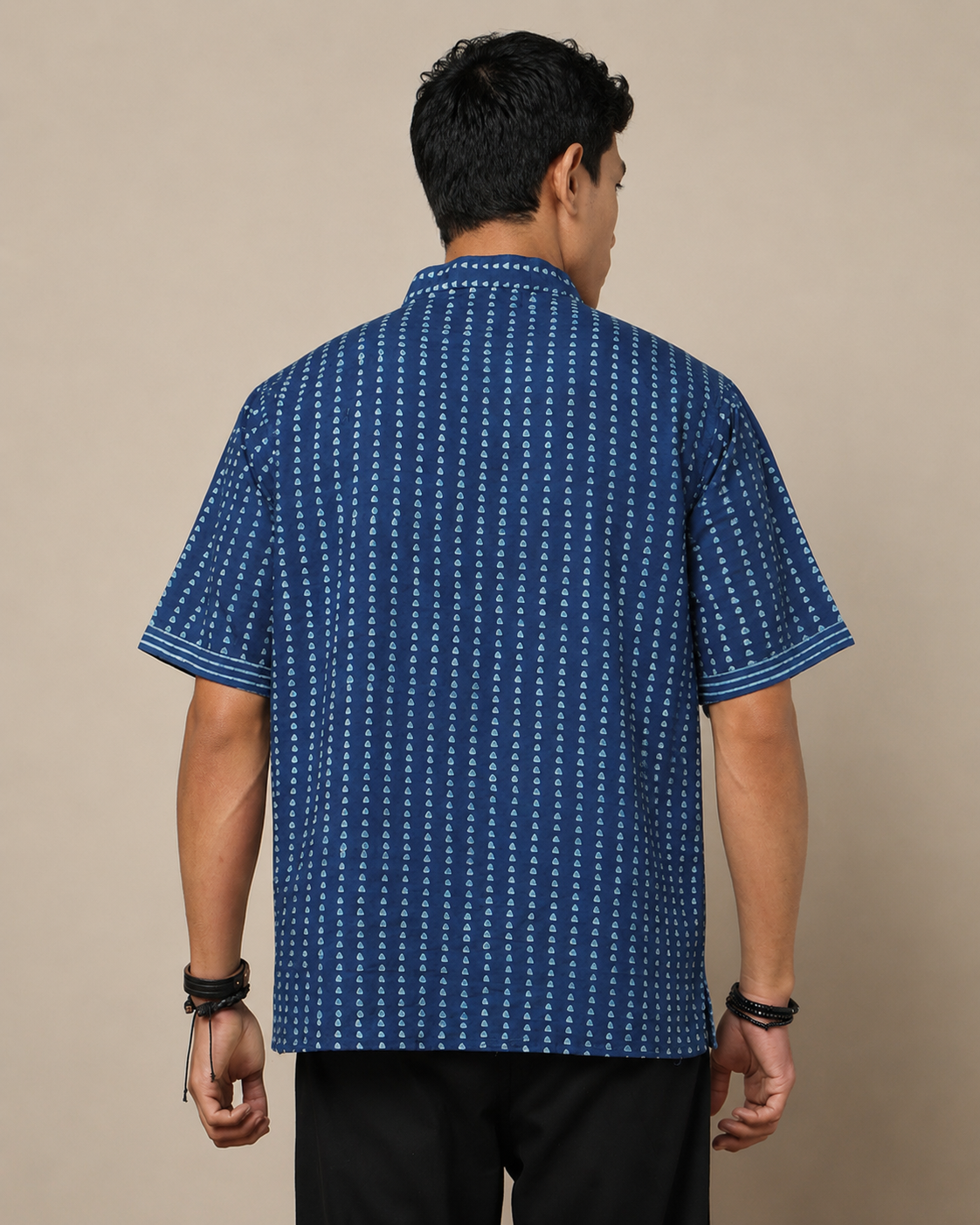 Men's Dabu Printed Indigo Dyed Short Kurta