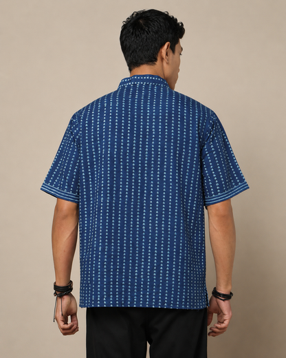 Men's Dabu Printed Indigo Dyed Short Kurta