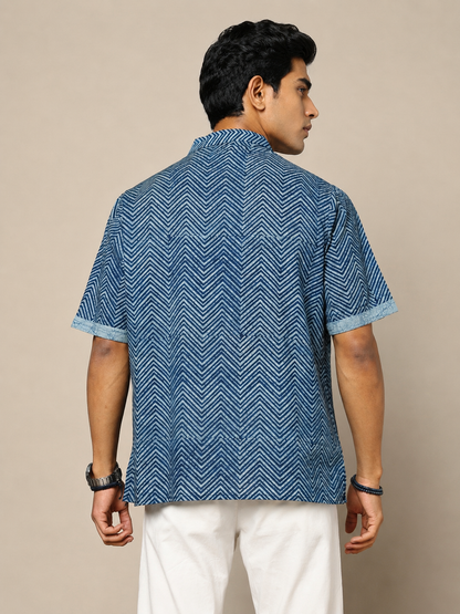 Men's Dabu Printed Indigo Dyed Short Kurta