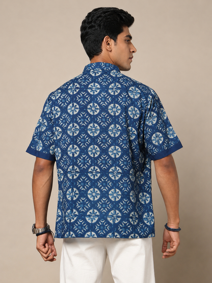 Men's Dabu Printed Indigo Dyed Short Kurta