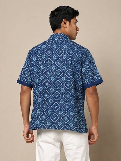 Men's Dabu Printed Indigo Dyed Short Kurta