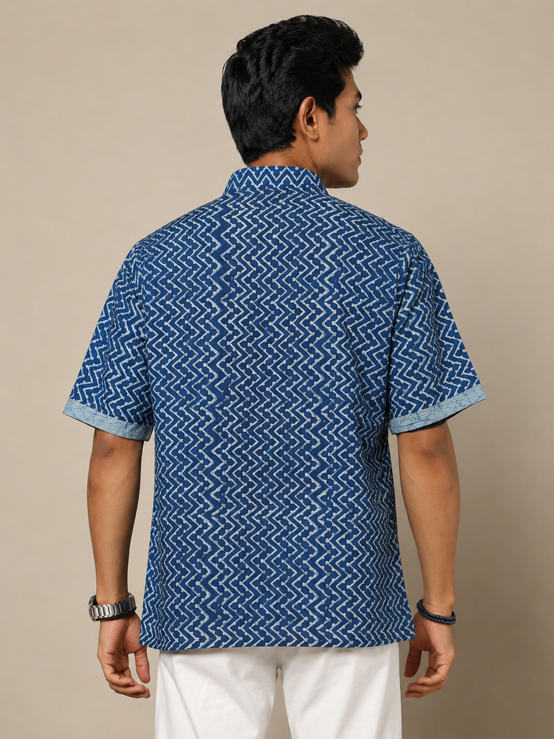 Men's Dabu Printed Indigo Dyed Short Kurta