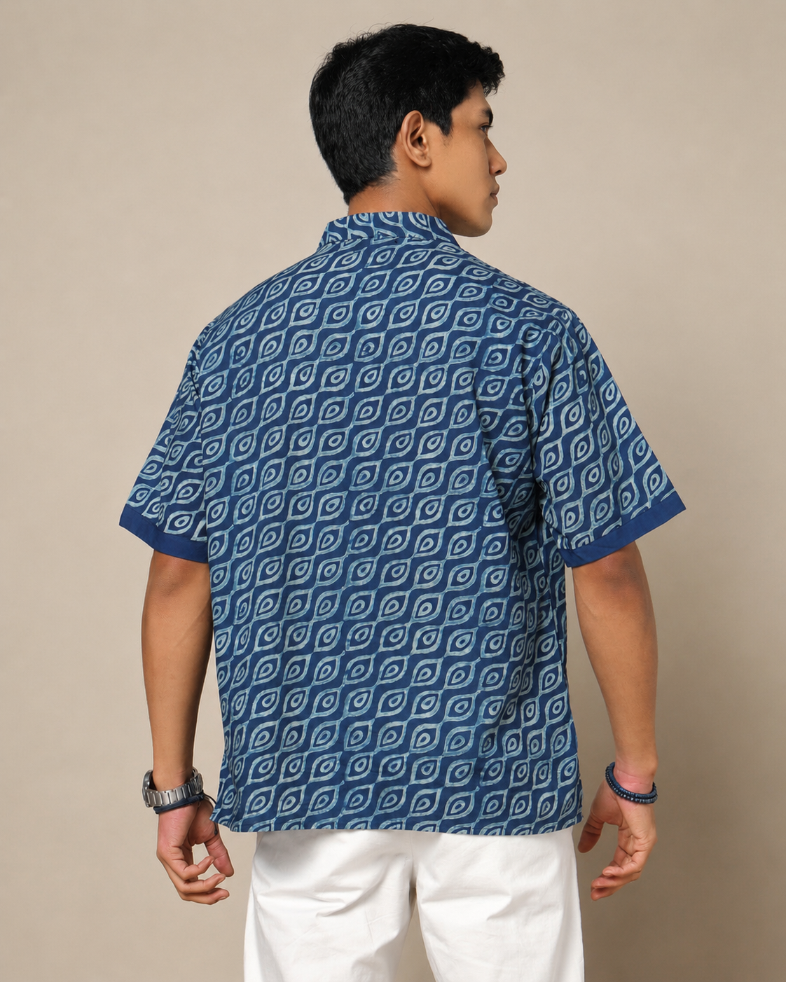 Men's Dabu Printed Indigo Dyed Short Kurta