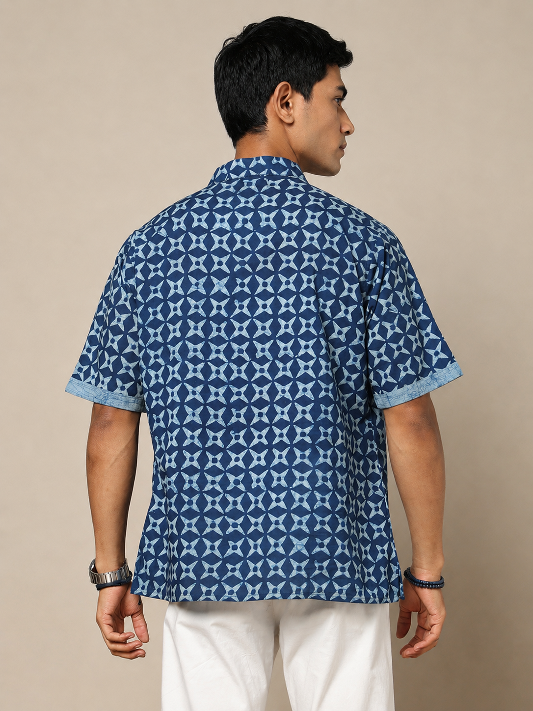 Men's Dabu Printed Indigo Dyed Short Kurta